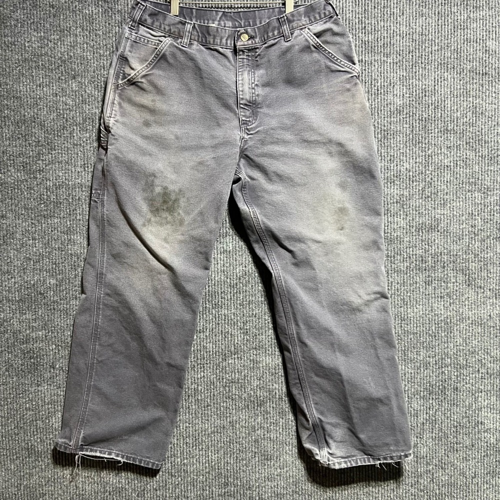 Carhartt B11 PTB Dungaree Pants Mens 36x30 Petrol Blue Faded Carpenter Workwear